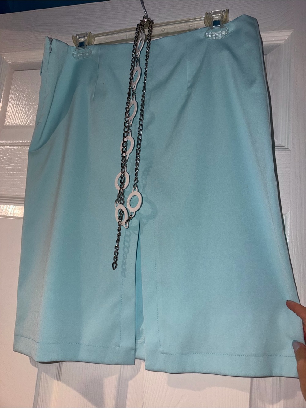 Sky Blue High-Waist Tailored Skirt for Women